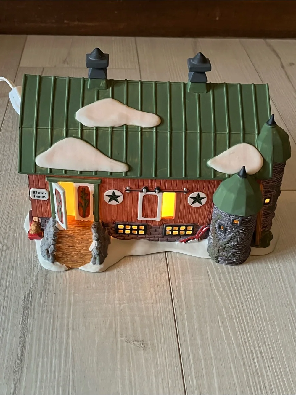 Department 56 Lighted Barn with Green Roof and Stone Turrets